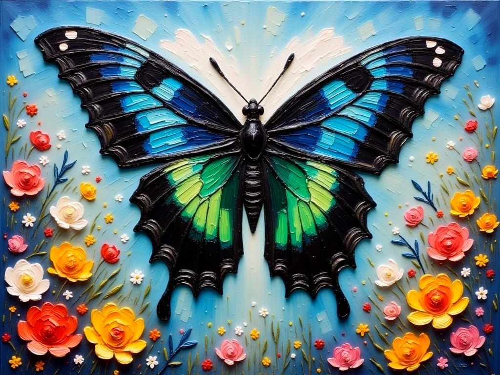Vibrant Pre-Raphaelite Butterfly in Oil Painting