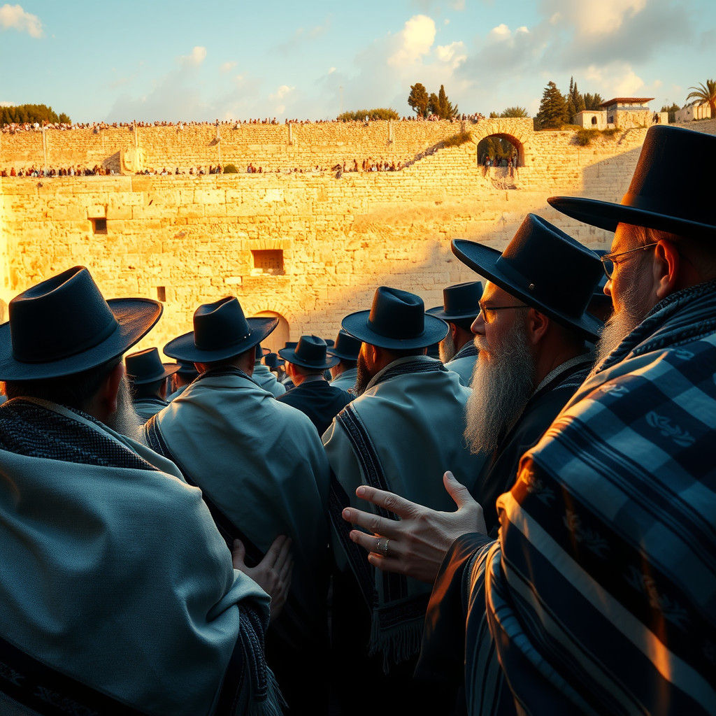 Orthodox Jewish Men Praying at Western Wall