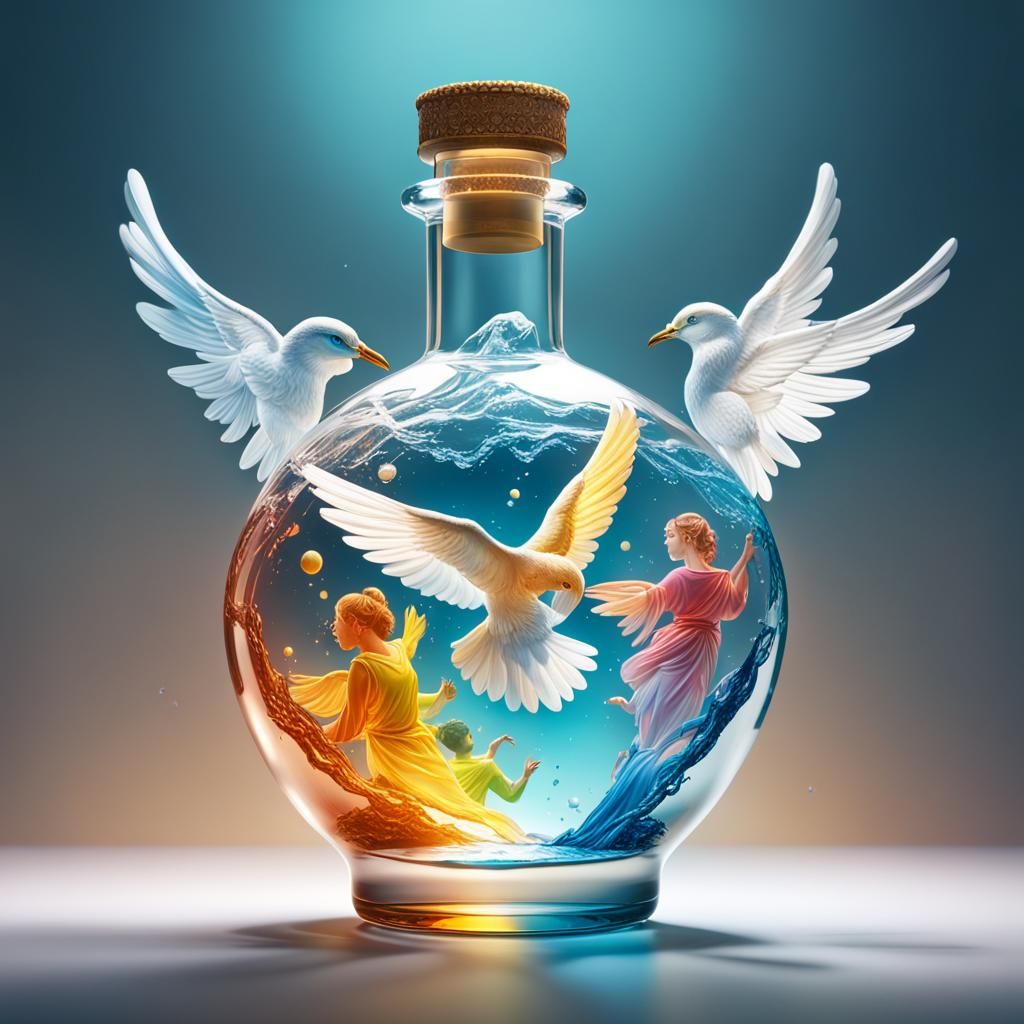 Paradise and Angels Inside Glass Bottle