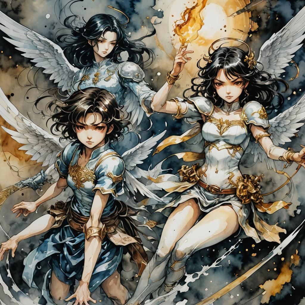 Angelic Demon Symmetry in Watercolor Comic Style
