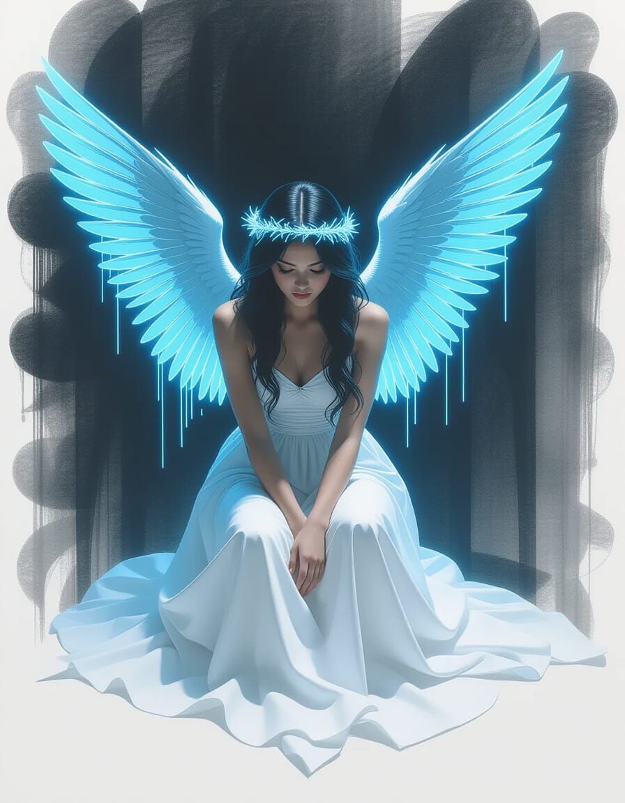 Angel Girl in Charcoal with Neon Accents