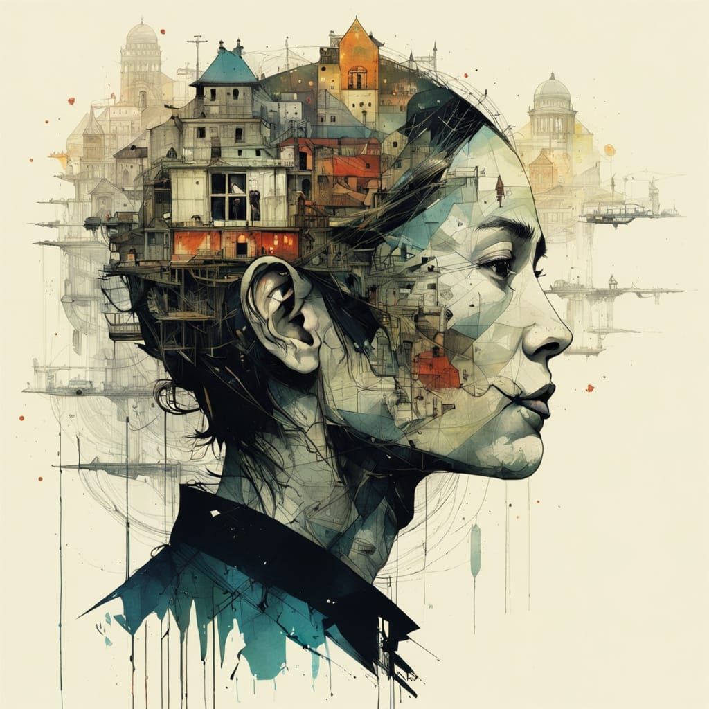 Surreal Worldscape in Mixed Media Style