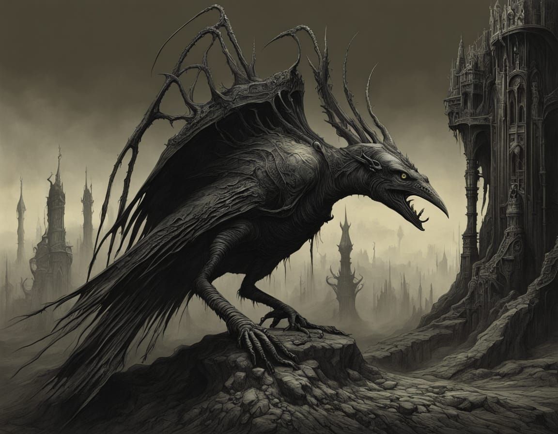 Dark, Gothic Bird Creatures Emerge from Hellish Lair