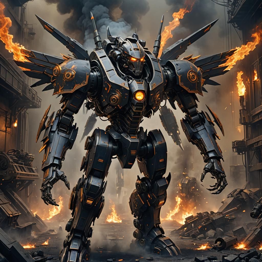 Giant Armored Robotic Exoskeleton with Cannons