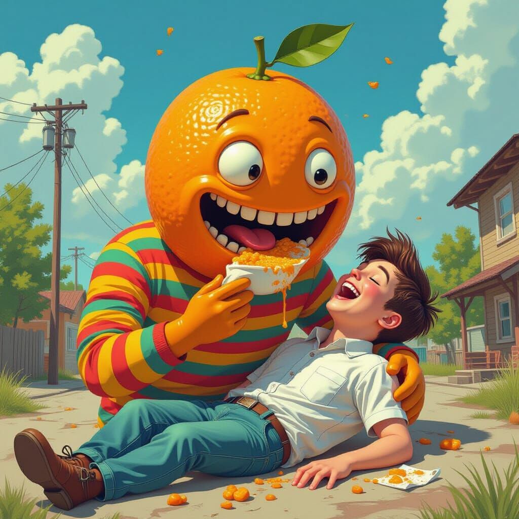 Humanoid Orange Eats Human: Dreamlike Art