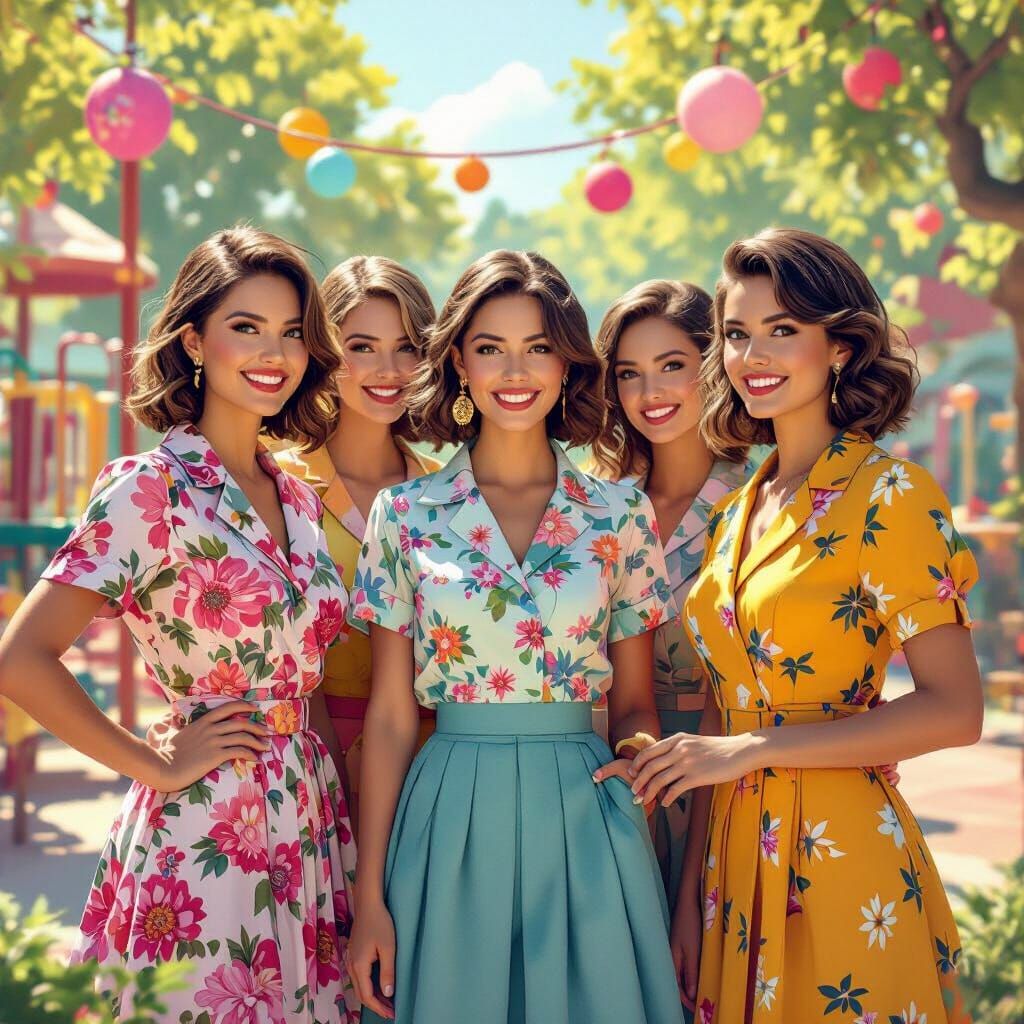 Teachers in Floral Clothing in Sunshine Playground