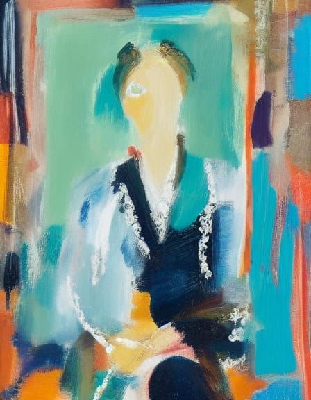 Elegant Lady in Luxurious Setting Abstract Oil Painting