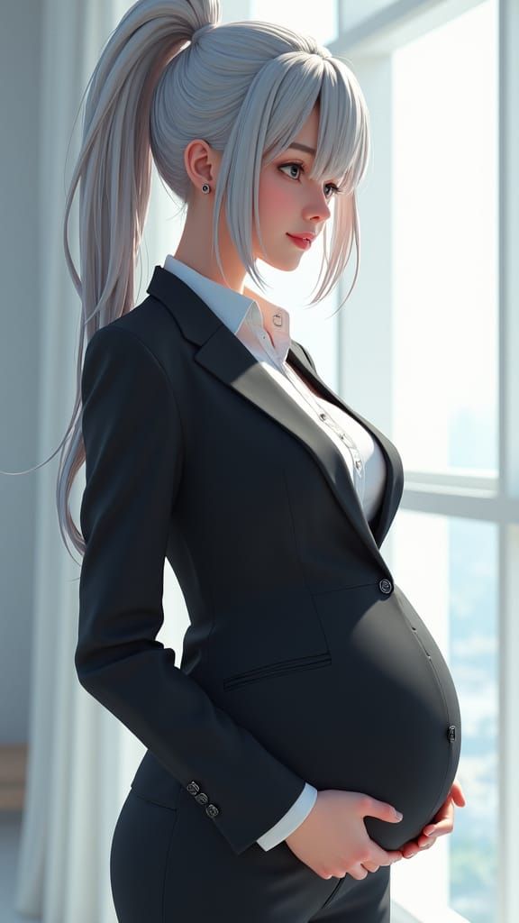 Elegant Pregnant Woman in Anime Art Style