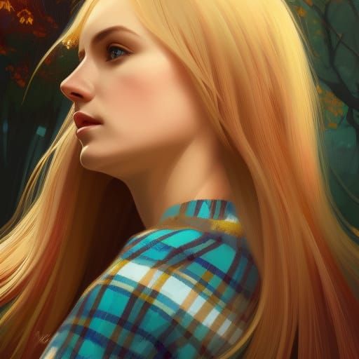 Blonde Girl in Autumn Woods, Hyperdetailed Portrait