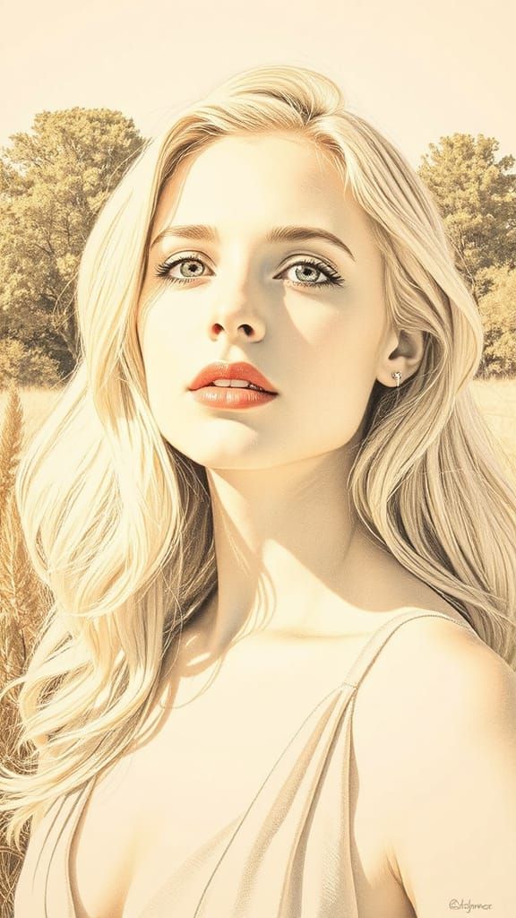 Elegant Woman in Lush Landscape