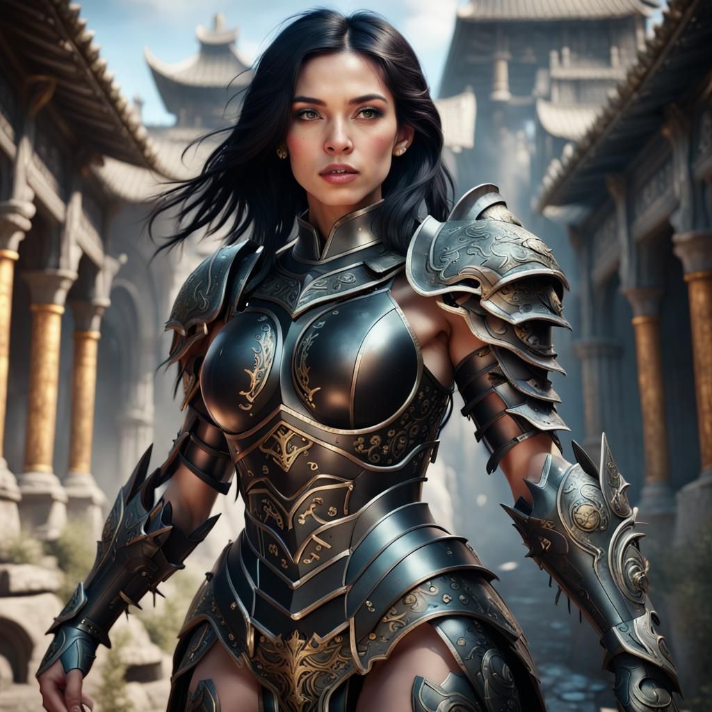 Armored Woman with Black Hair: Fantasy Art