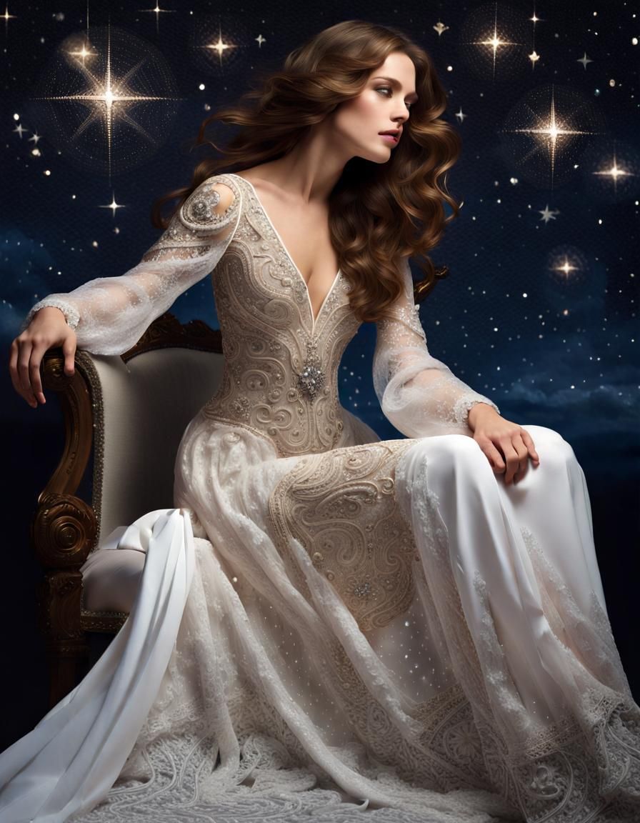 Celestial Queen on Starry Throne: Cinematic Portrait