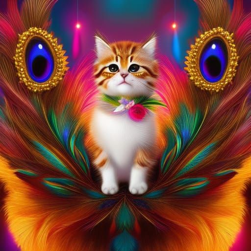 Kitten in Venetian Mask, Cyberpunk Art