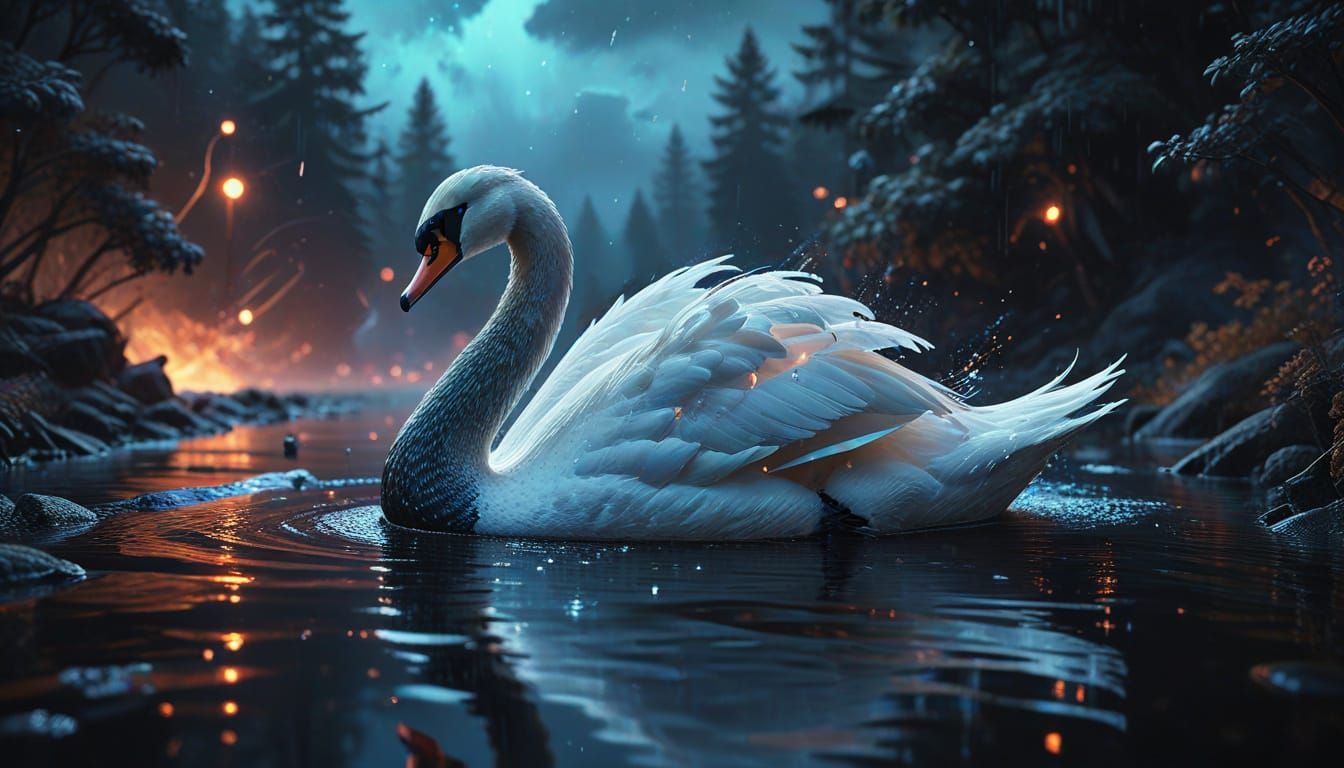 Ethereal Swan in Starry Water