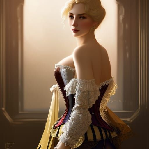 Victorian Corset Portrait in Art Nouveau Style