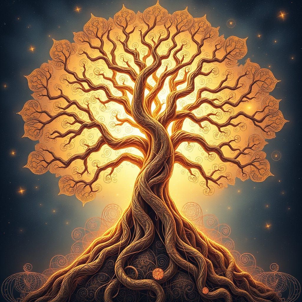 Ethereal Tree of Life in Vibrant Fractal Harmony