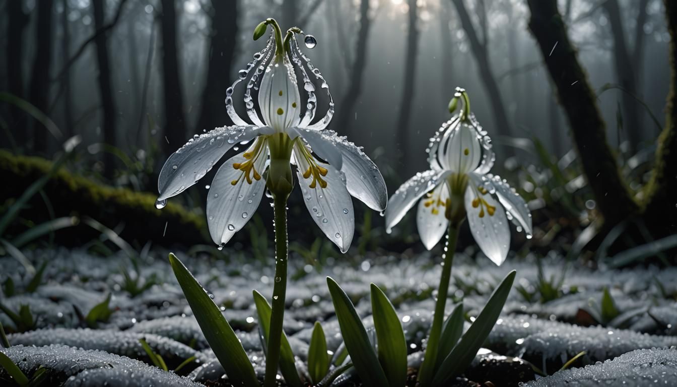Glowing Crystal Snowdrop in Double Exposure Style