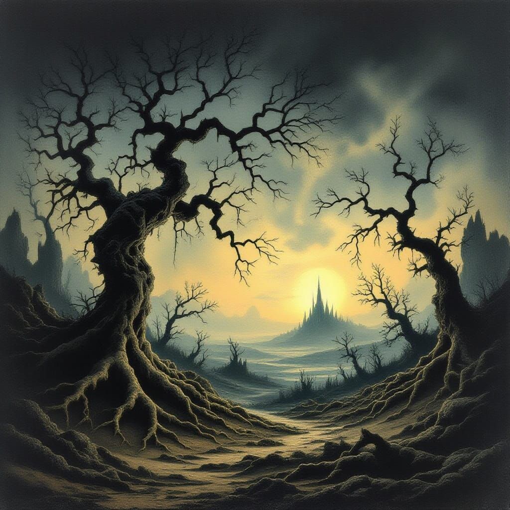 Dark, Foreboding Landscape in a Haunting, Gothic Style