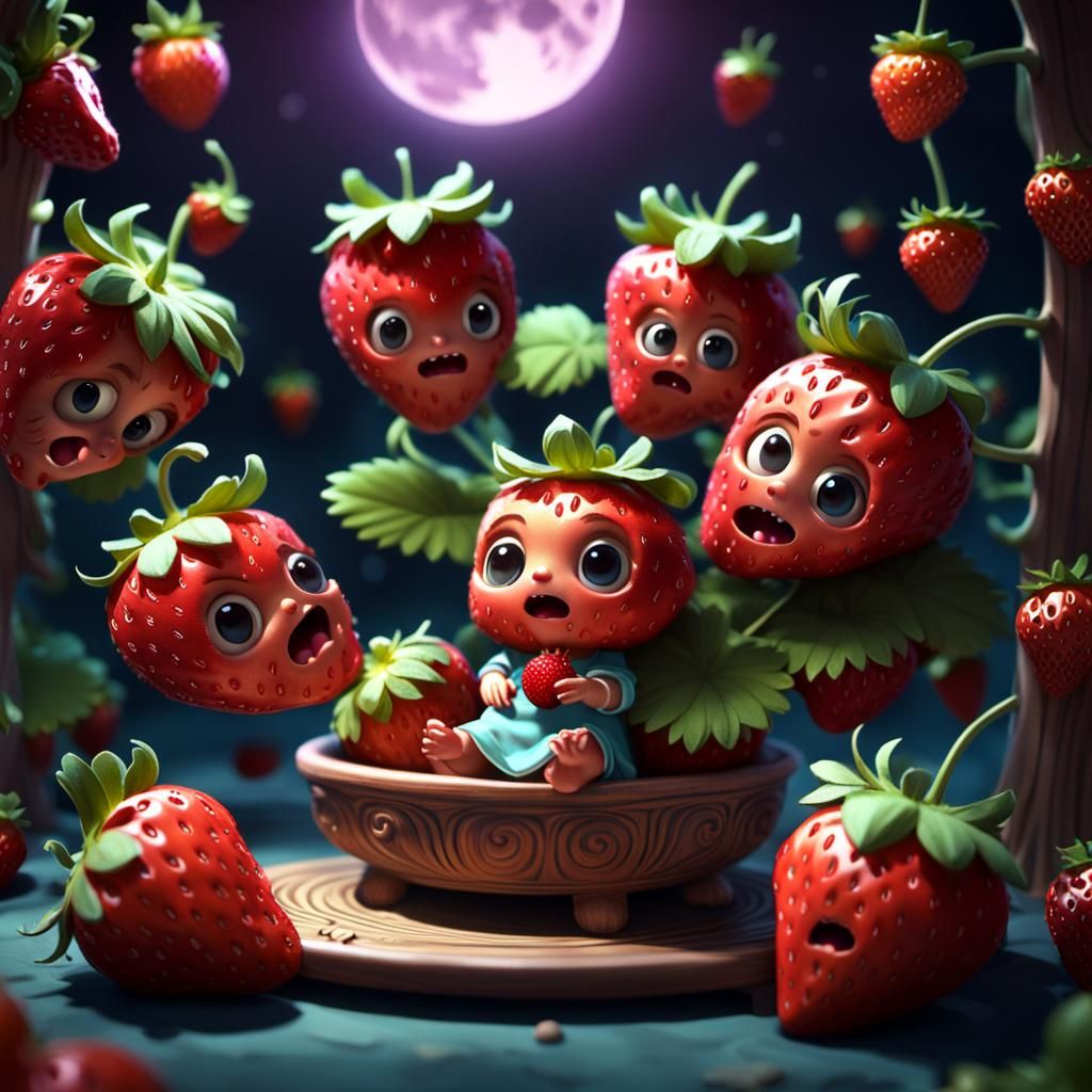Chibi Strawberries Reading a Scary Story in 3D