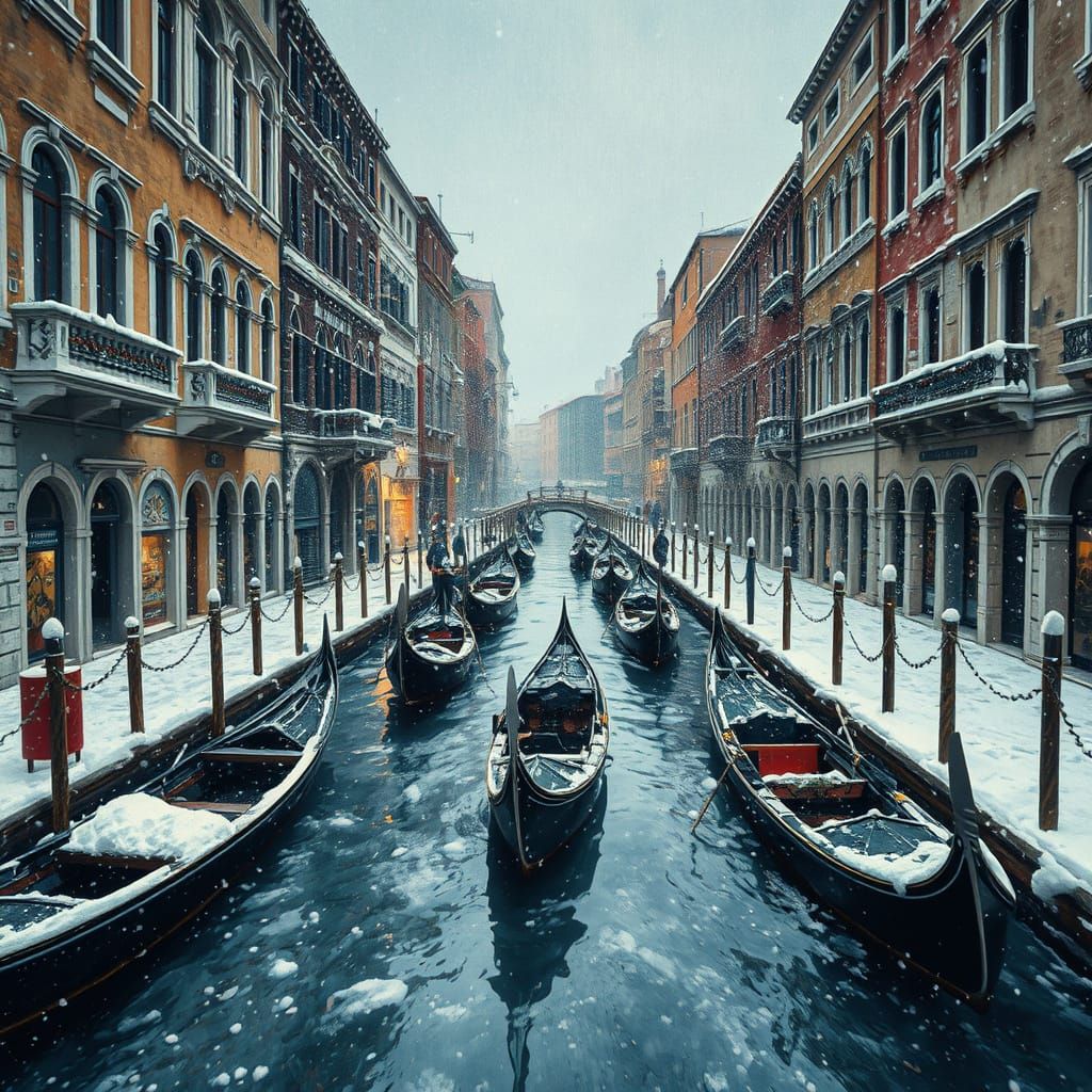 Winter Venice Mosaic Painting in Vibrant Colors