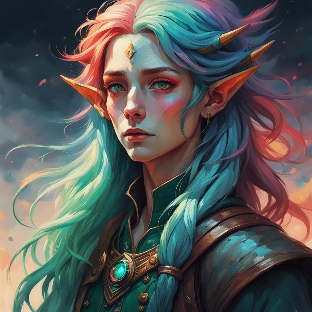 Colorful Haired Woman Portrait in Hyperrealistic Style