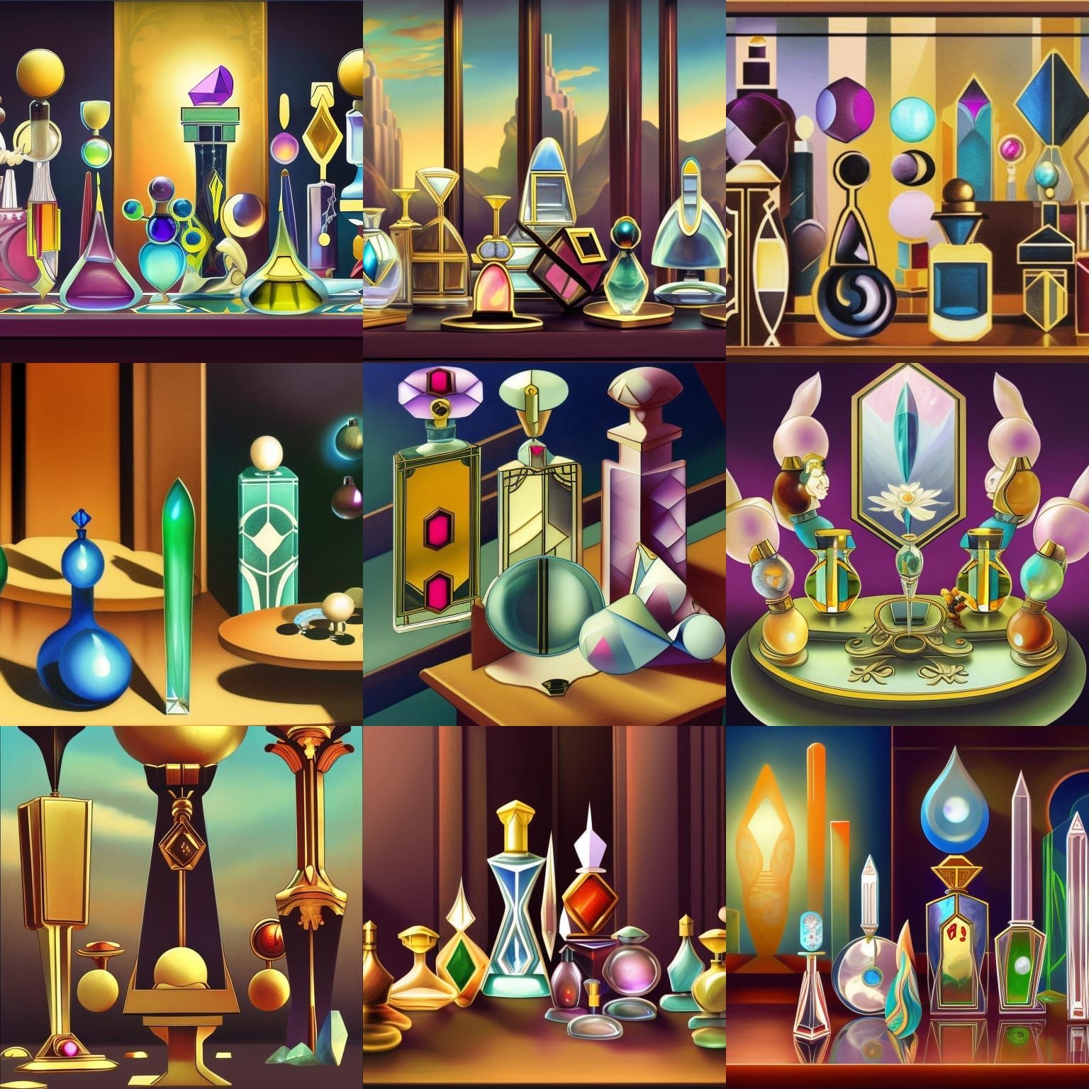 Art Deco Perfume Bottles with Magic Gem