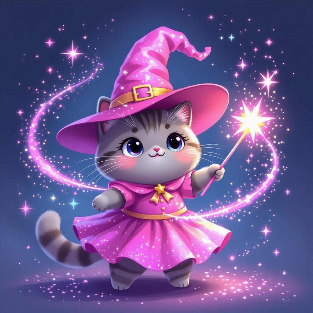 Pusheen the Witch Cat Casting a Glittery Spell