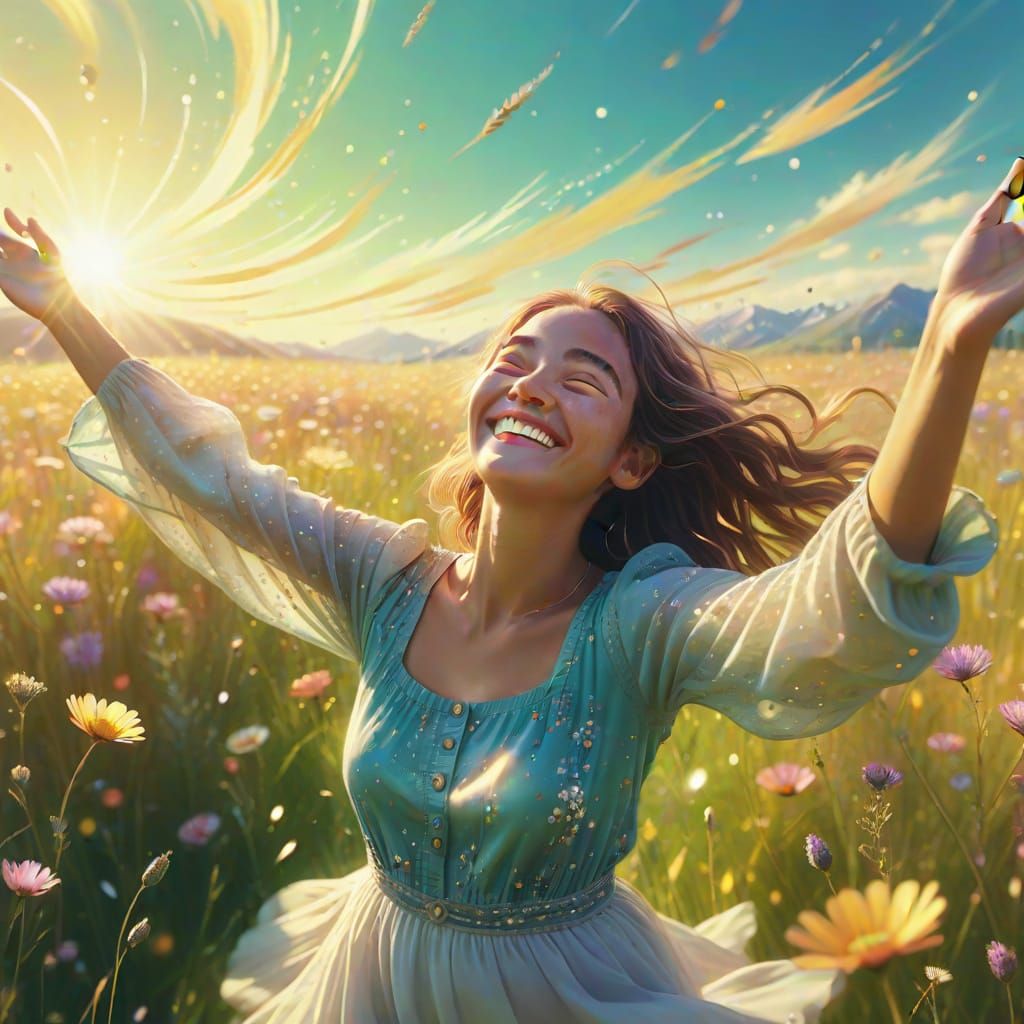 Serene Meadow Scene in Dreamlike Digital Art