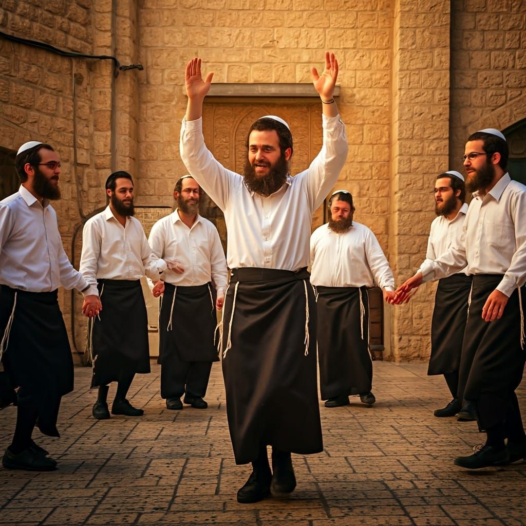 Joyful Hasidic Circle Dance in Jerusalem Street