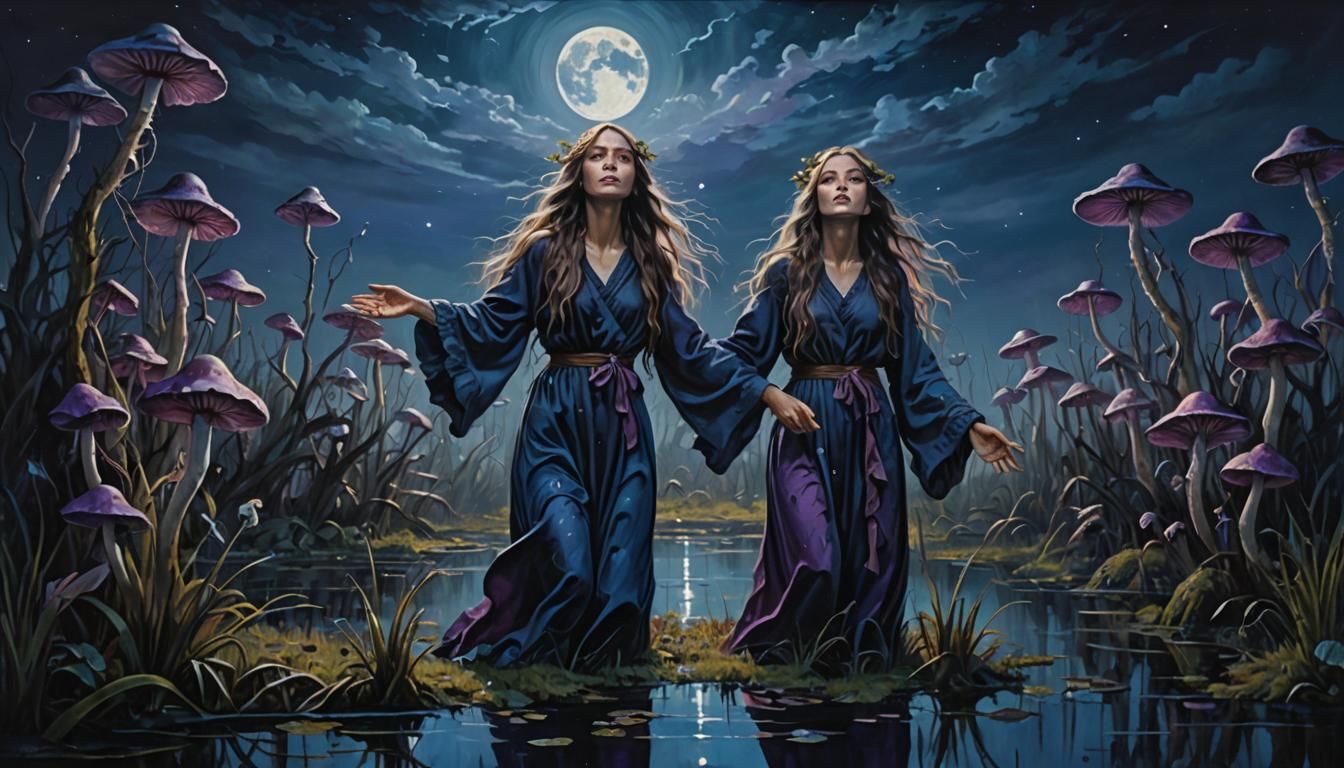 Ethereal Swamp Women in Surrealist Style