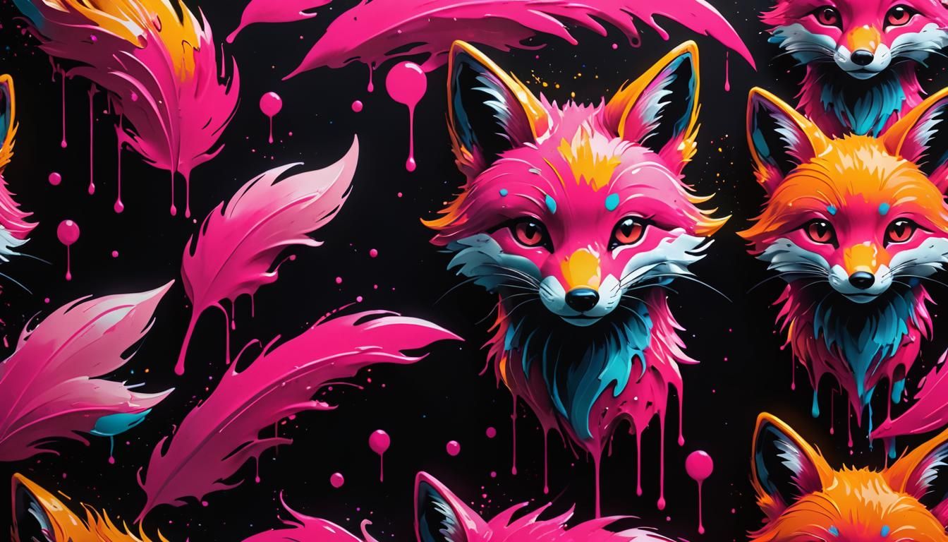 Neon Pink Fox Graffiti Art Wallpaper