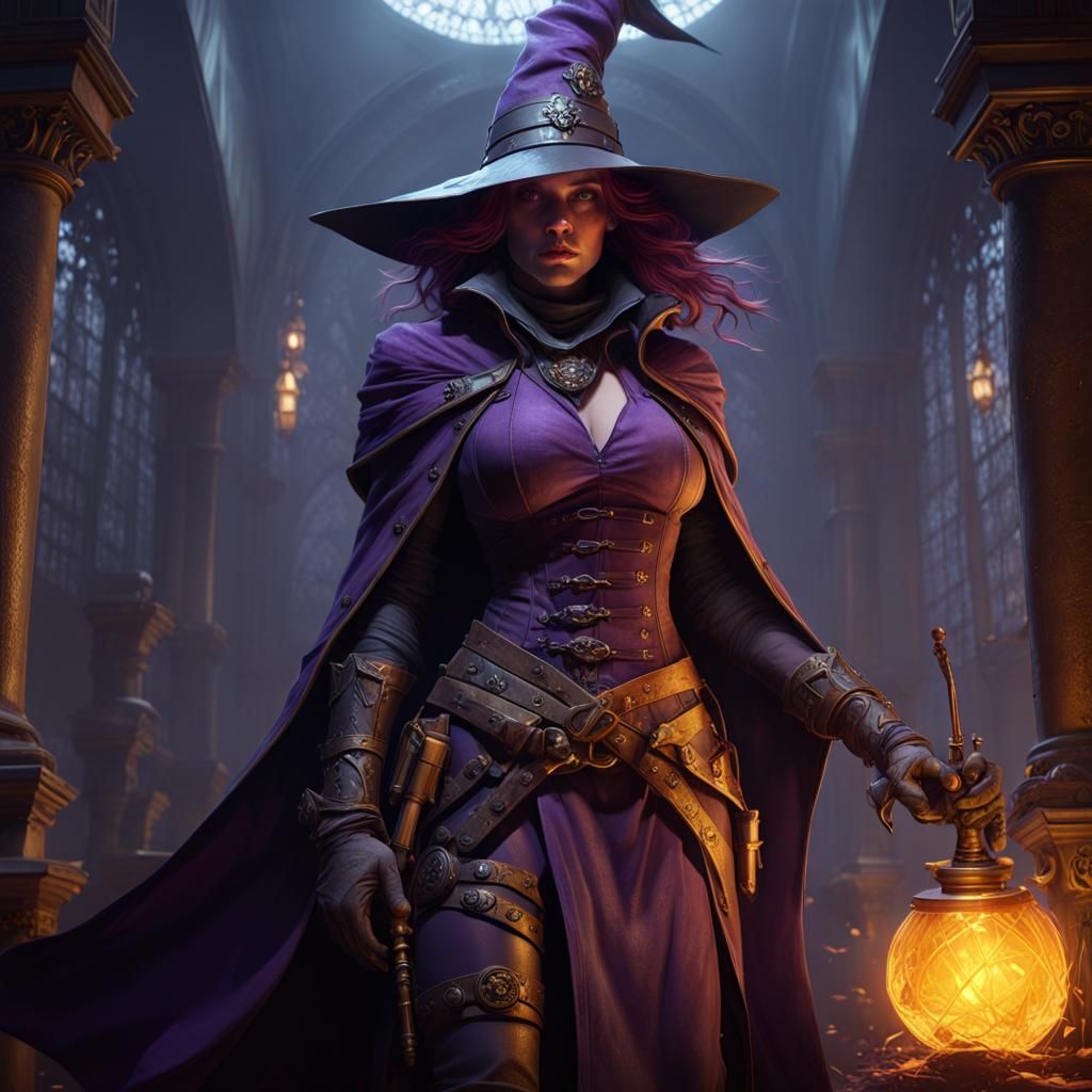 Detailed Witch Hunter in Dark Fantasy Style