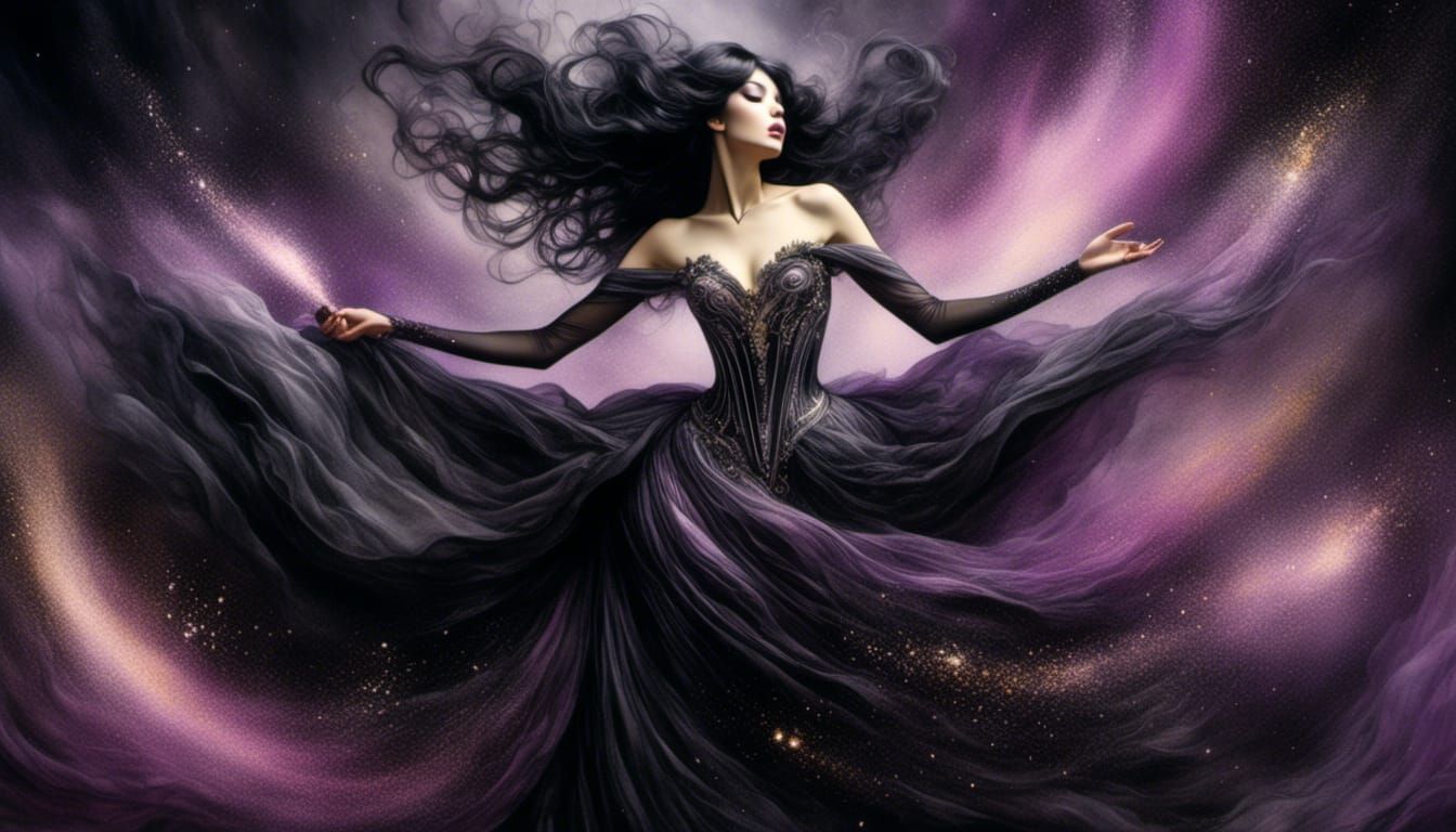 Stunning Woman Conjures Portal with Silver Sparks