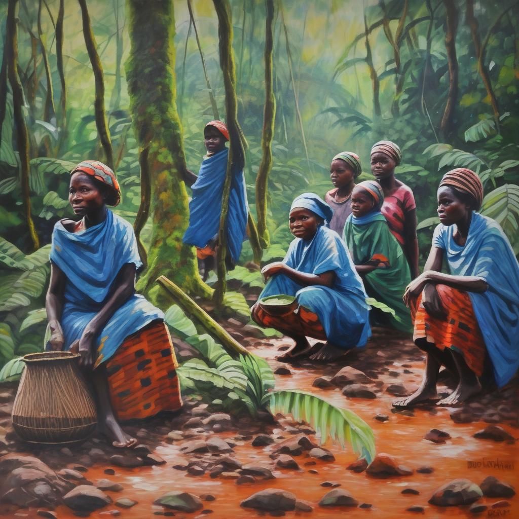 Congolese Batwa Women in Rainforest Painting