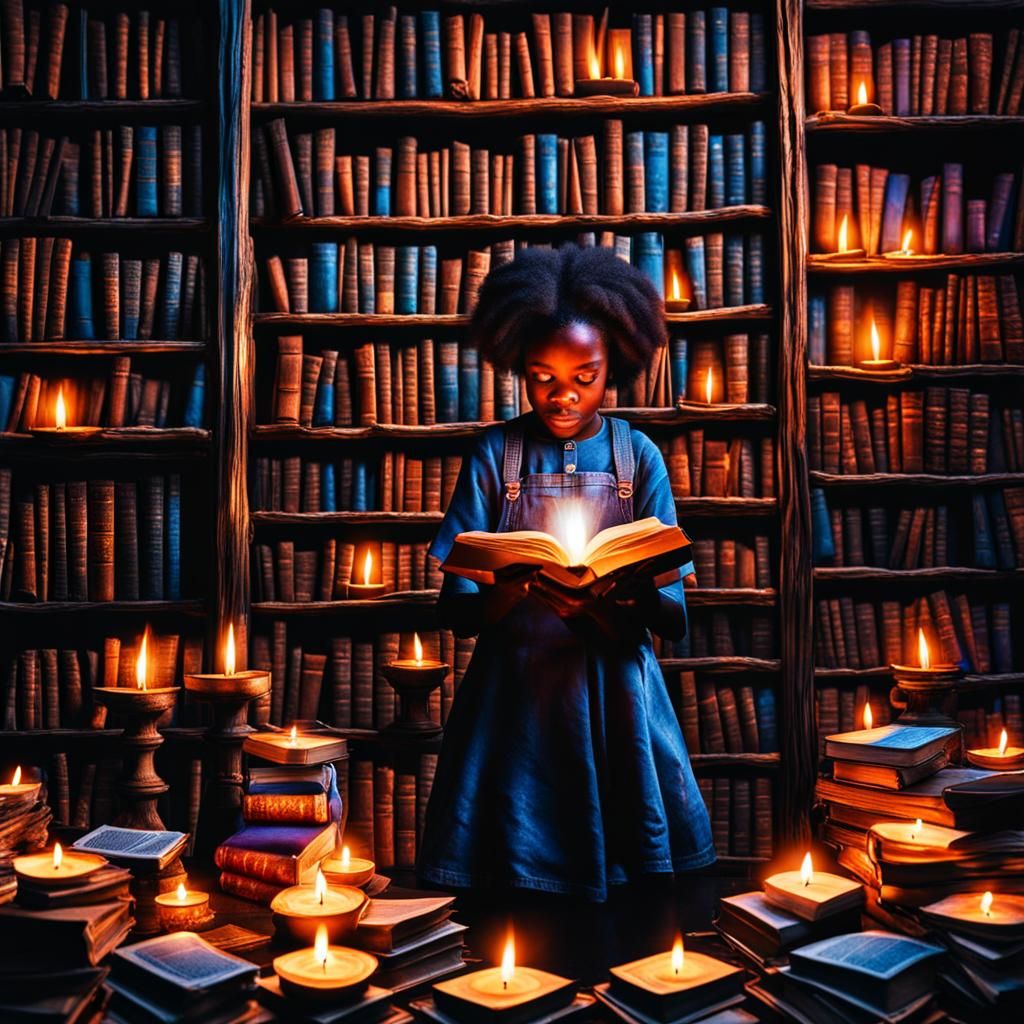 Ecstatic Girl Reading by Candlelight