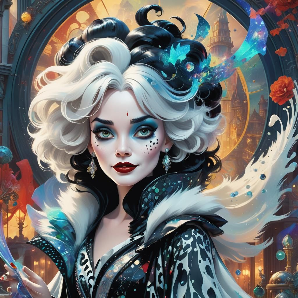 Cruella de Vil Glitch Art in Cosmic Style