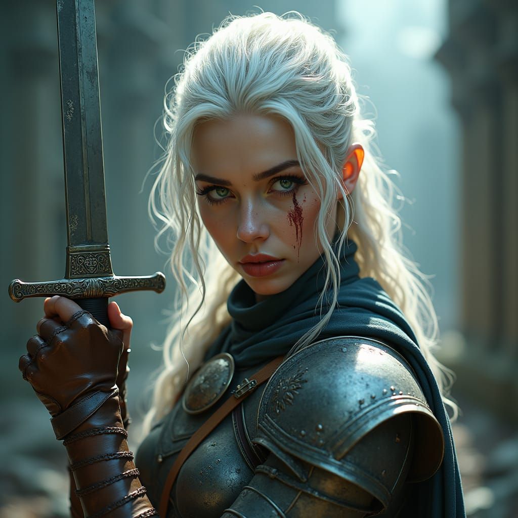 Cirilla the Warrior: Sword and Blood in Digital Art