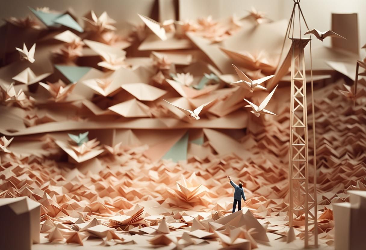 Origami Crane Papercraft with Person, Warm Lighting