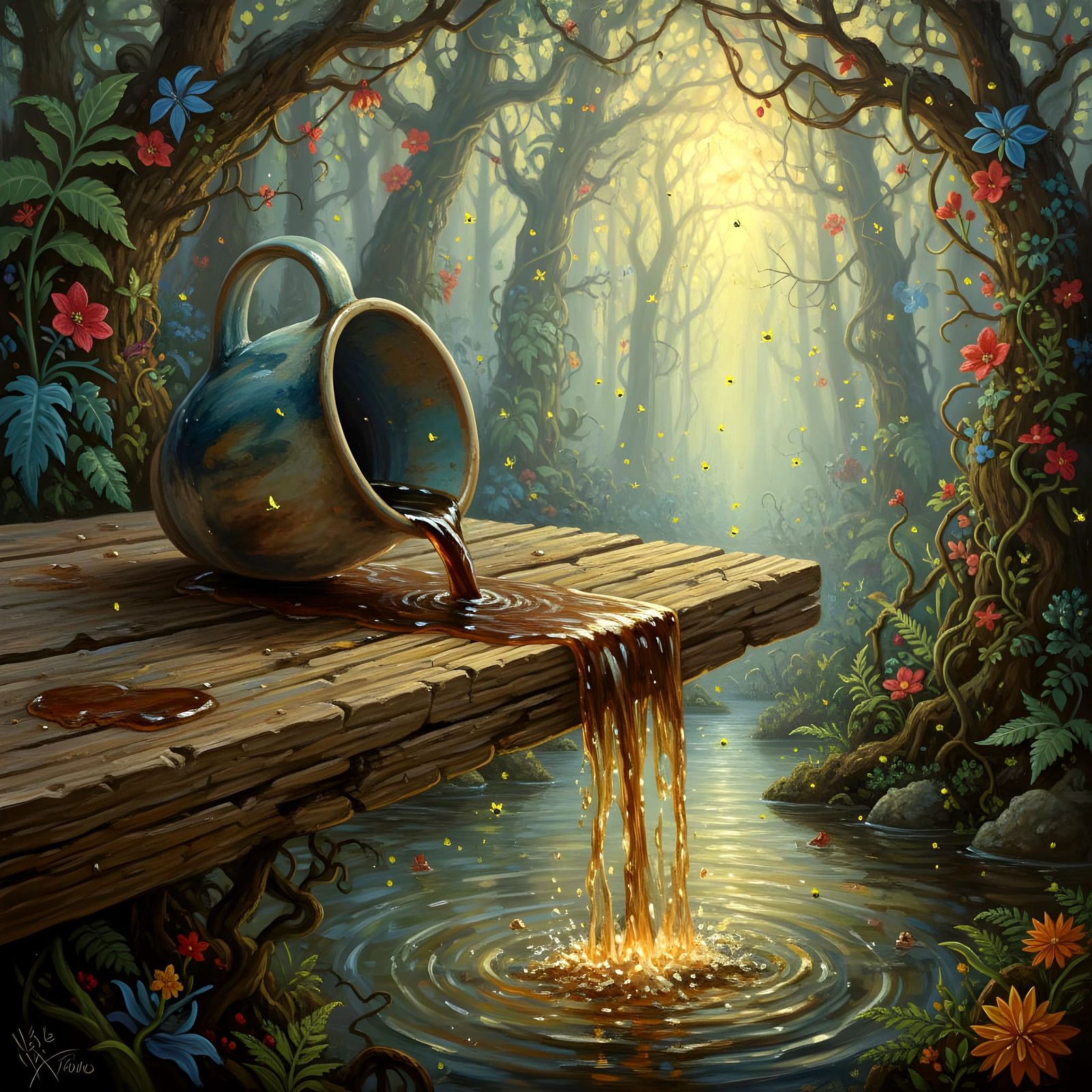 Surreal Mug Waterfall Coffee Enchanted Forest Painting