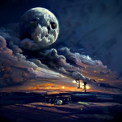 Lonely Night Under Ash Skies, Oil Painting