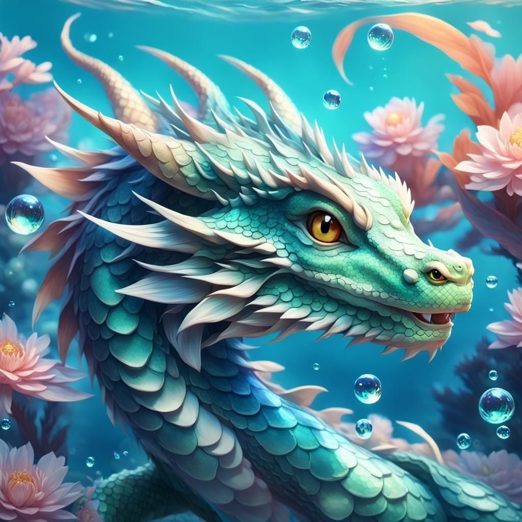 Cute Water Dragon in 3D Anime Art