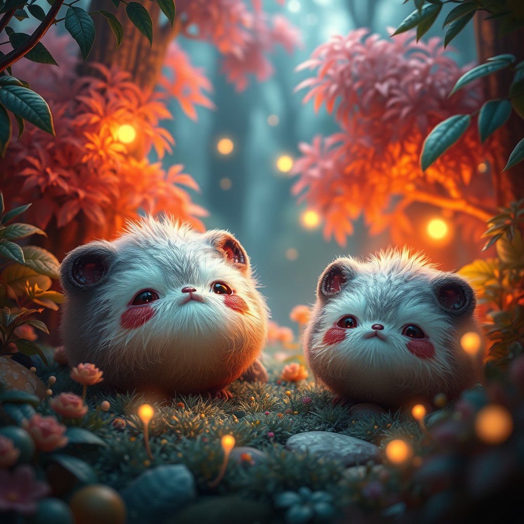 Enchanting Round Creatures in Fantasy Forest, 8K