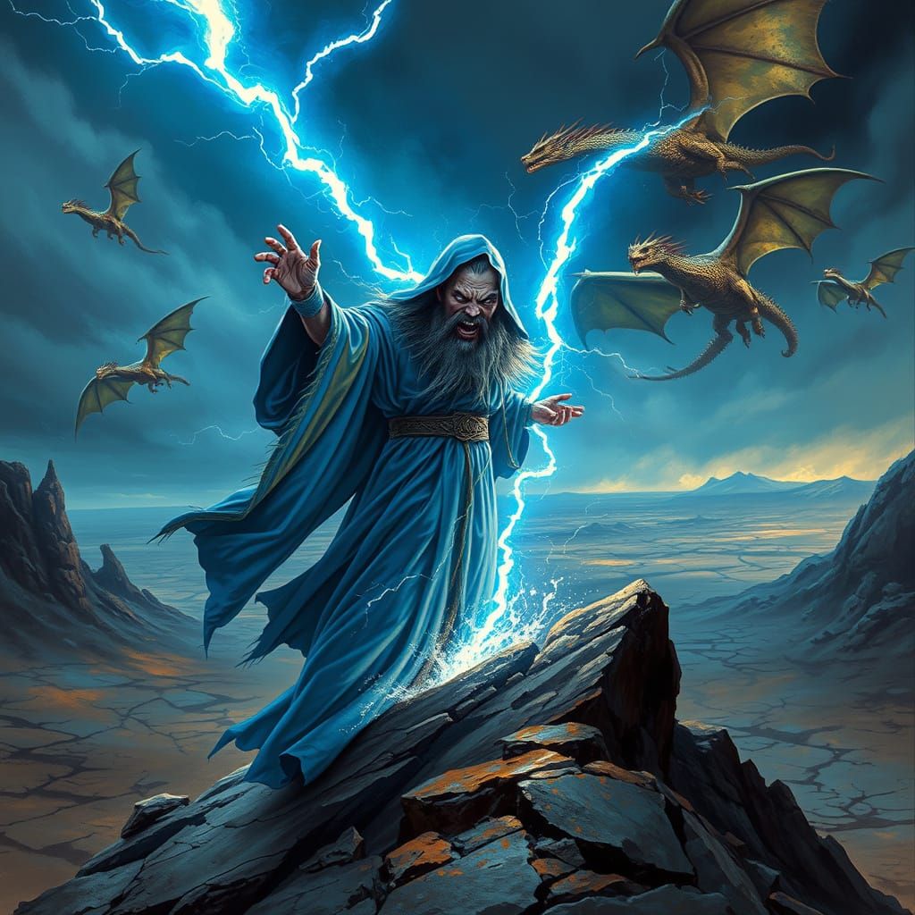 Electric Wizard in Agony, Illuminated by Blue Lightning