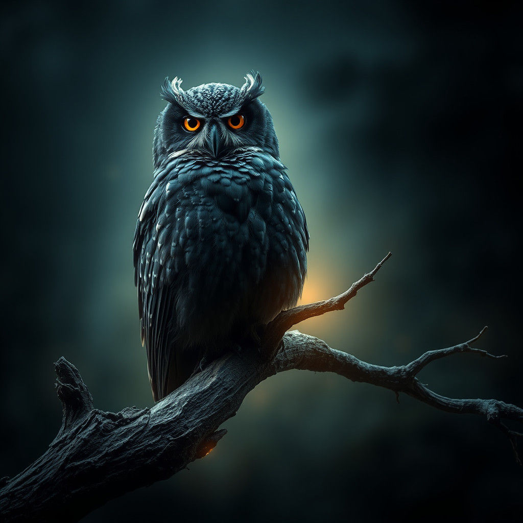 Majestic Black Owl in Ethereal Light