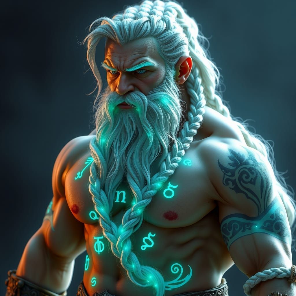 Luminous Braided Beard Dwarf with Rune Tattoos