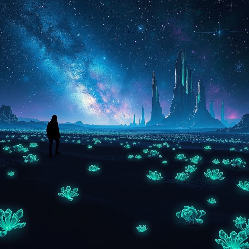Cosmic Horror Wanderer in Alien Landscape