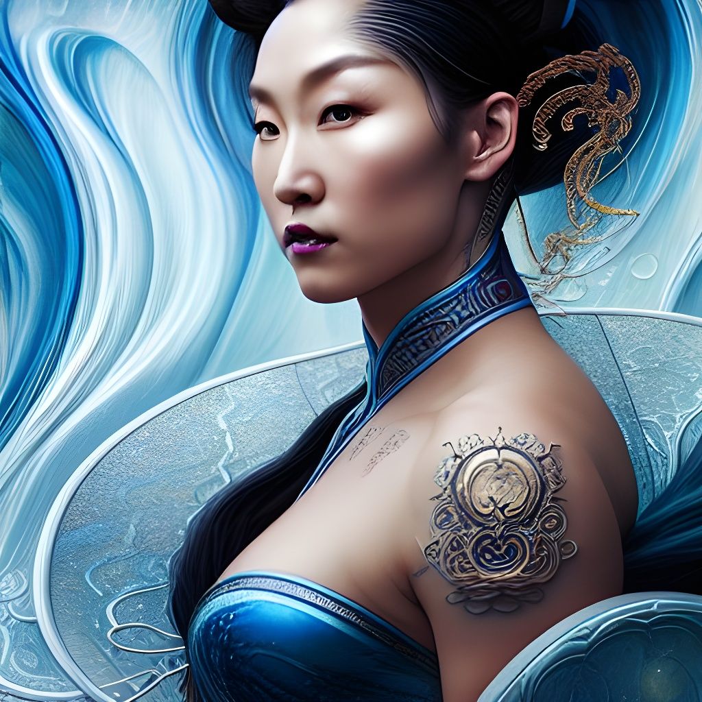 Chun-Li Portrait with Water Hair, Celestial Fantasy Art