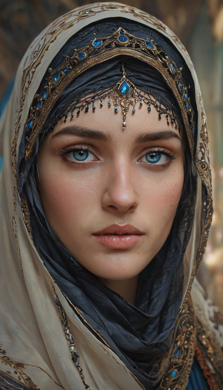 Elegant Arab Woman in Veil, Intricately Detailed Portrait