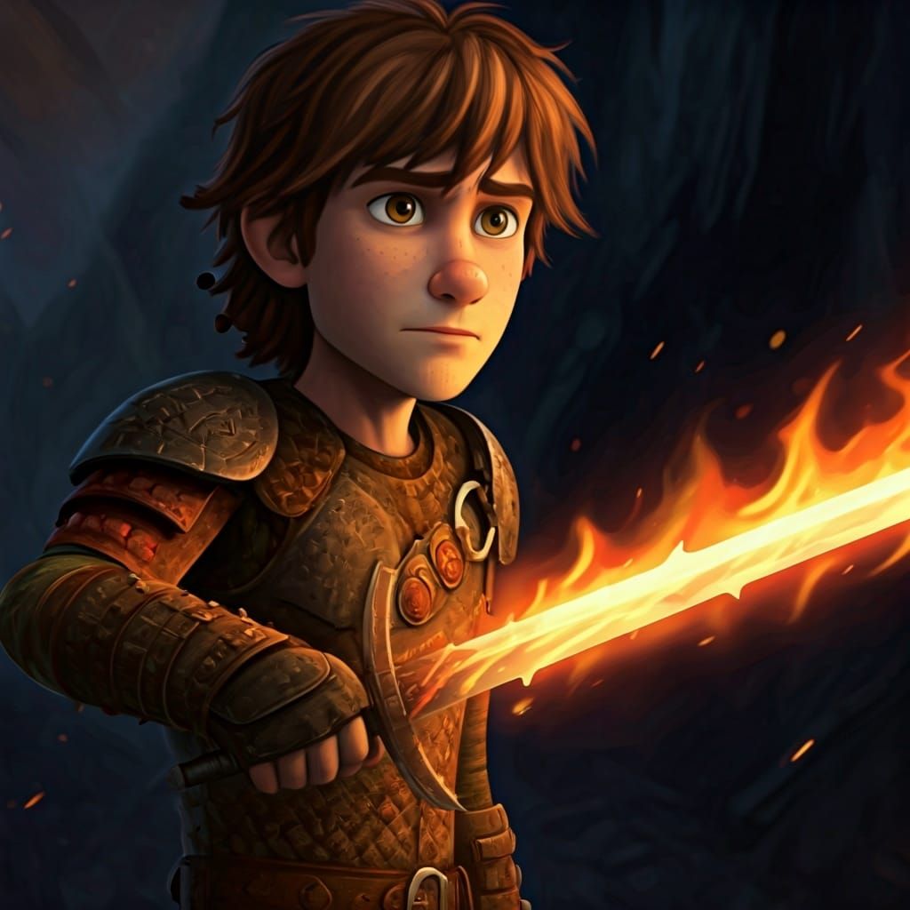 Young Hiccup Haddock with Fire Blade