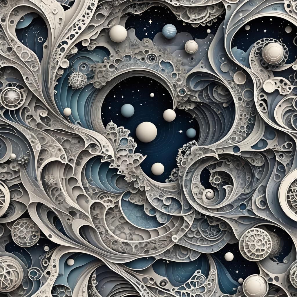 Outer Space Pop-Up Book with Abstract Fractals